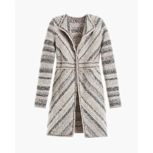Chico's 2 (Women's Large) Grey Pattern Long Sweater Cardigan, Wool Blend - Picture 1 of 15